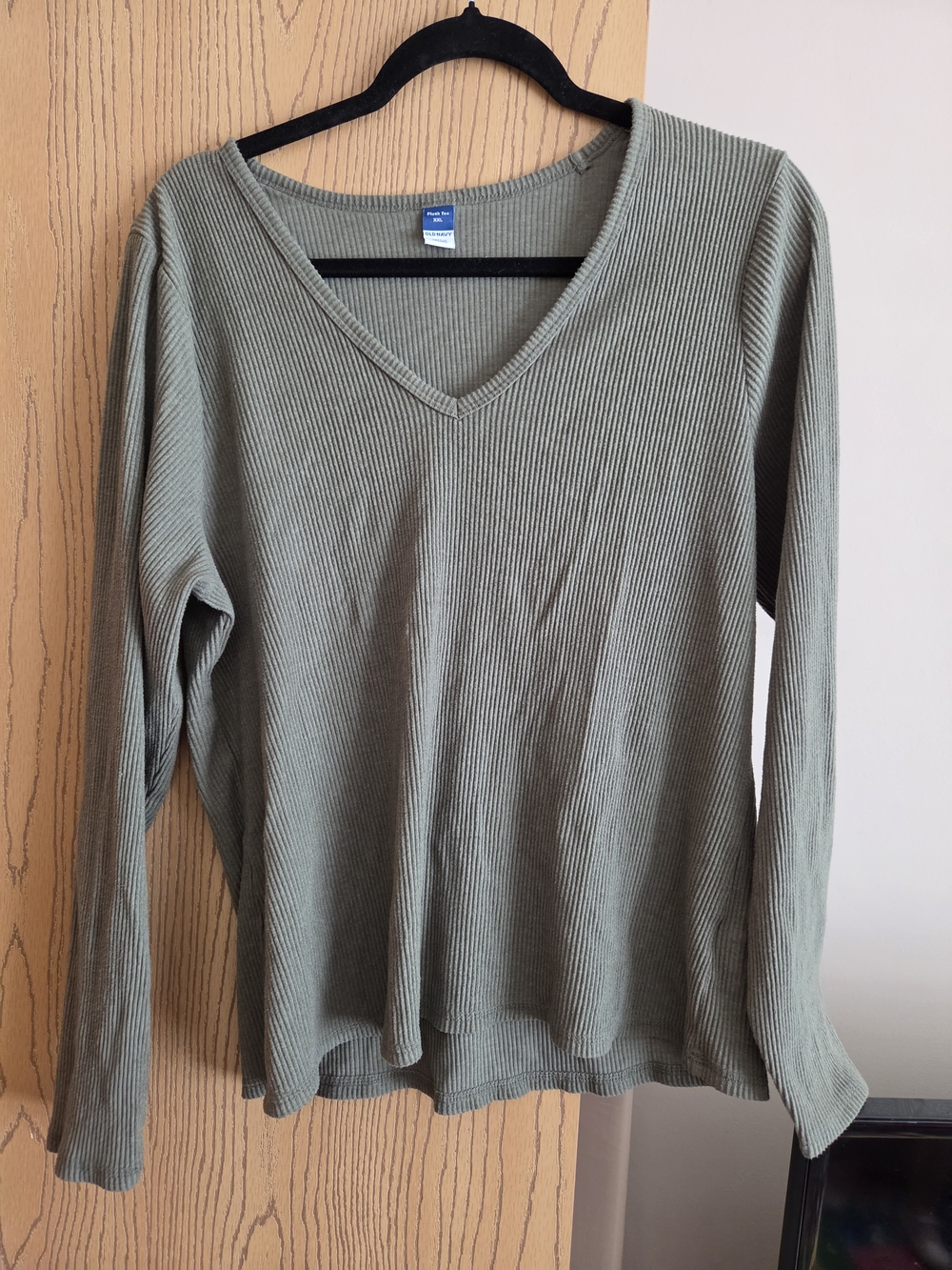 Old Navy Olive Ribbed V-Neck Long Sleeve Top